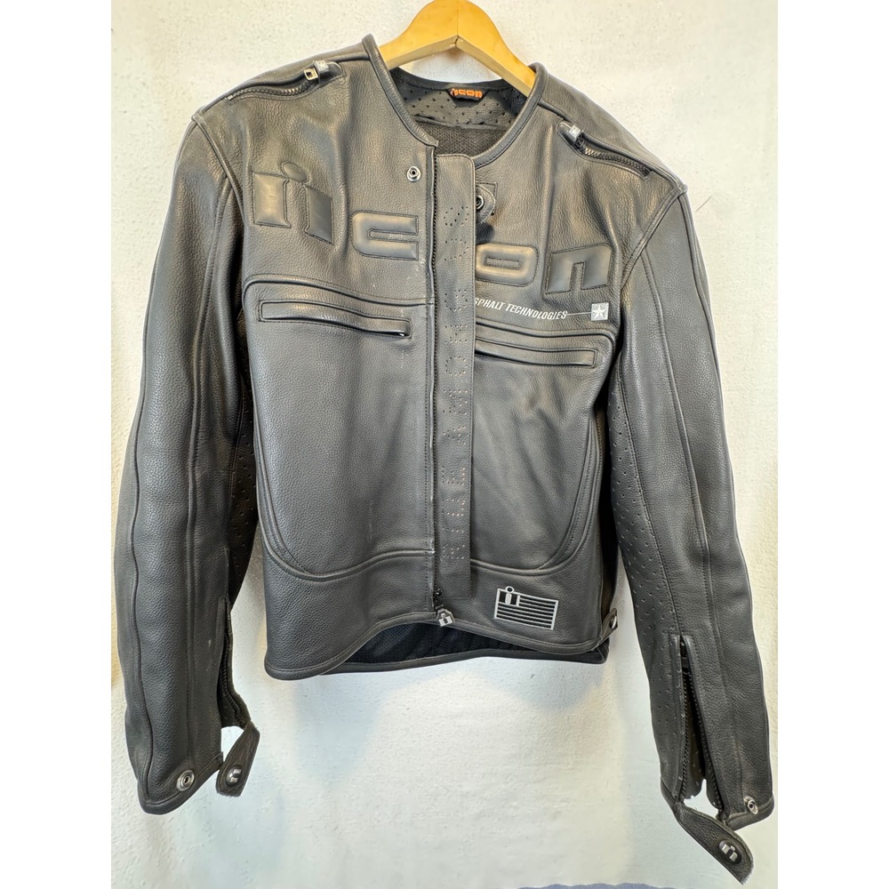 Icon Motorhead Jacket Black Leather Asphalt Technologies Biker Moto Small S